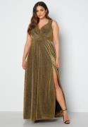 Goddiva Curve Wrap Front Sleeveless Maxi Curve Dress With Split Gold 4...