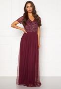 AngelEye Short Sleeve Sequin Dress Burgundy L (UK14)