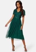 AngelEye Short Sleeve Sequin Embellished Midi Dress Dark green L (UK14...