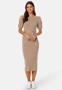 BUBBLEROOM Linnelle knitted puff sleeve dress Light nougat M