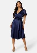 Goddiva Flutter Sleeve Satin Midi Dress Navy XL (UK16)