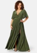 Goddiva Curve Flutter Sleeve Maxi Dress Olive 48 (UK20)