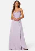 Bubbleroom Occasion Waterfall High Slit Satin Gown Light lilac 38