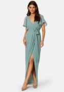 Goddiva Flutter Chiffon Wrap Maxi Dress Sage Green L (UK14)