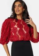 BUBBLEROOM 3D Flower Puff Sleeve Blouse Red M