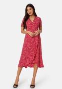 BUBBLEROOM Flounce Midi Wrap Dress Red/Patterned XS