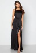 Bubbleroom Occasion Drapy-Back Slit Satin Gown Black 42