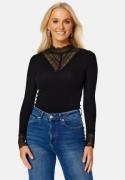 ONLY Tilde L/S High Neck Lace Top JRS Black Detail:BLACK LACE L