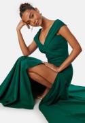 Goddiva Bardot Pleat Maxi Split Dress Dark green L (UK14)