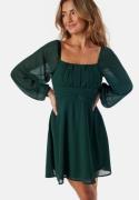 BUBBLEROOM Square Neck L/S Georgette Dress Dark green 36