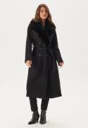 Chiara Forthi Fur Collar Belted Wool Blend Coat Black S