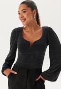 BUBBLEROOM Sparkling Puff Sleeve Top Black/Silver L