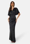 Bubbleroom Occasion Wrap Satin Gown Black 34