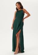 Bubbleroom Occasion Drapy-Back Slit Satin Gown Dark green 40