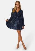 Bubbleroom Occasion Sequin Balloon Sleeve Dress Dark blue S