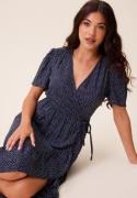 Happy Holly Evie Puff Sleeve Midi Wrap Dress Dark blue/Dotted 32/34