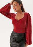 BUBBLEROOM Sparkling Puff Sleeve Top Red/Silver L