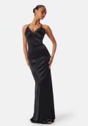 Goddiva Satin Lace Trim Maxi Dress Black S (UK10)