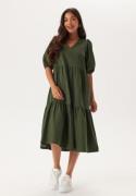 BUBBLEROOM Midi Puff Sleeve Dress Khaki green S