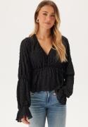 BUBBLEROOM V-Neck Flounce Blouse Black M