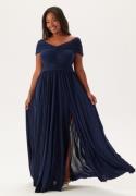 Goddiva Curve Bardot Rouched Maxi With Split Navy 48 (UK20)