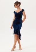 John Zack Velvet Off Shoulder Frill High Navy S (UK10)