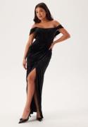 Goddiva Velvet Bardot Corset Maxi Dres Black XXL (UK18)