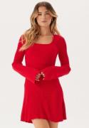 BUBBLEROOM Knitted Square Neck Skater Dress Red XS