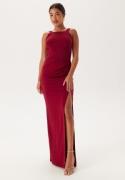 Bubbleroom Occasion Square Neck Slit Maxi Dress Red XS