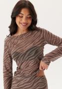 BUBBLEROOM Long Sleeve Mesh Top Brown/Beige L