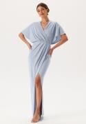 Bubbleroom Occasion Wrap Slit Maxi Dress Light blue 3XL