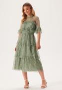 BUBBLEROOM Frill Lace Midi  Dress Dusty green 44