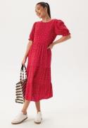Happy Holly Puff Sleeve Viscose Midi Dress Red/Patterned 44/46