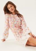 VILA Vielma O-neck L/S SHORT DRESS  Snow White Print:pink Flower 40