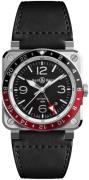 Bell & Ross Miesten kello NEW-BR-03-93-GMT Instruments Musta/Nahka