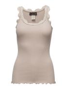 Silk Top W/ Lace Beige Rosemunde