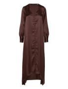 Vmemma Ls Long Satin Button Dress Wvn Brown Vero Moda