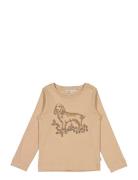 T-Shirt Dog Embroidery Beige Wheat