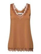 Rwbillie Sl Lace V-Neck Top Brown Rosemunde