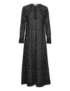 Printed Light Crepe Ls Maxi Dress Black Ganni