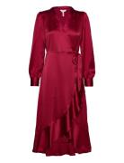 Objsateen Wrap Dress A Fair Red Object