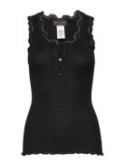 Silk Top W/ Button & Lace Black Rosemunde