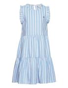 Striped Hemp Ruffle Dress Slvss Blue Tommy Hilfiger