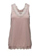 Rwbillie Sl Lace V-Neck Top Pink Rosemunde