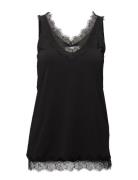 Rwbillie Sl Lace V-Neck Top Black Rosemunde