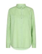 Kaia Stripe Linen Shirt Green MOS MOSH