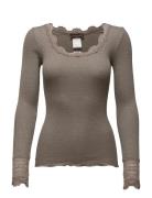 Rwbenita Ls O-Neck Lace T-Shirt Brown Rosemunde