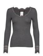 Silk T-Shirt W/ Lace Grey Rosemunde