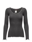 Rwbabette Ls U-Neck Lace Top Grey Rosemunde