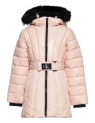 Long Belted Puffer Coat Pink Calvin Klein